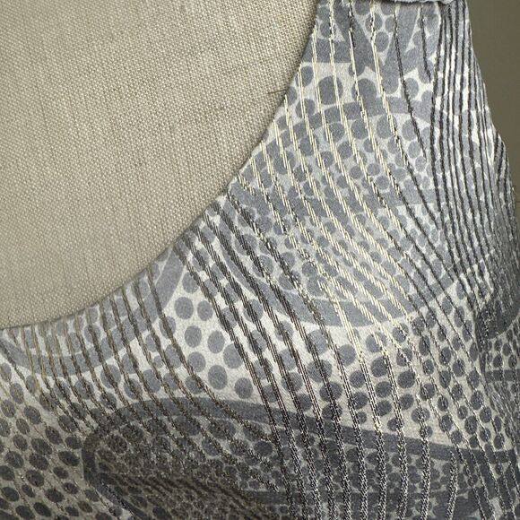 NWT Tory Burch Woman’s Bay Silk Blend Sheath Dress Gray Cream Metallic Gold $425 - Picture 4 of 10